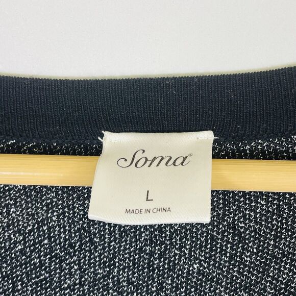 Soma Black Silver Metallic Long Sleeve Duster Cardigan Sweater Womens Large - Picture 6 of 7